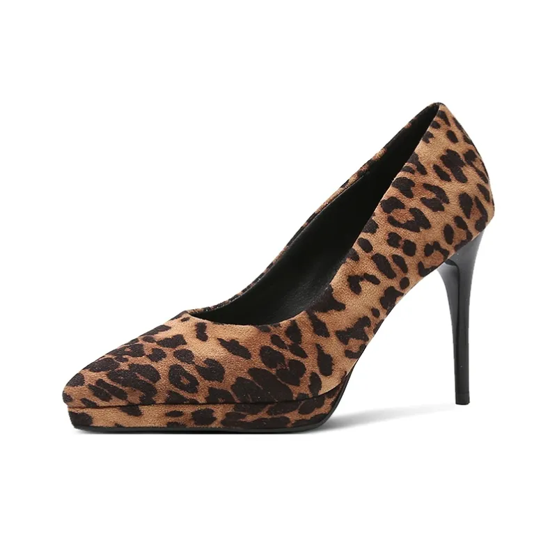 CVOJOO Slim Heel High Heels Women's Leopard Print-1