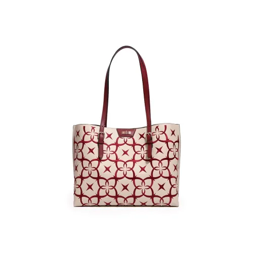 Forever Lucky Cow Leather Tote One Shoulder Handbag Women's Ancora Red/Bright Moon Gray
