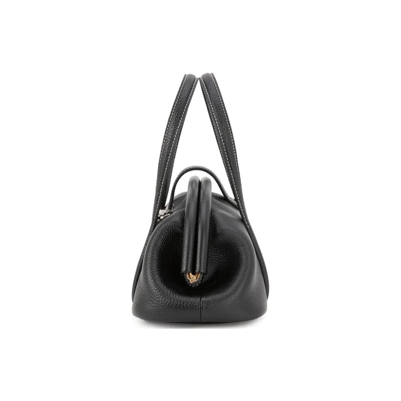 VENOF Top Grain Cow Leather One Shoulder Handheld Handbag Small Size Women's Mousse White/Cocoa Black-8