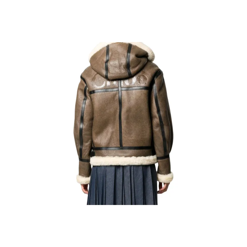 CELINE Leather Jacket Women's Brown-2