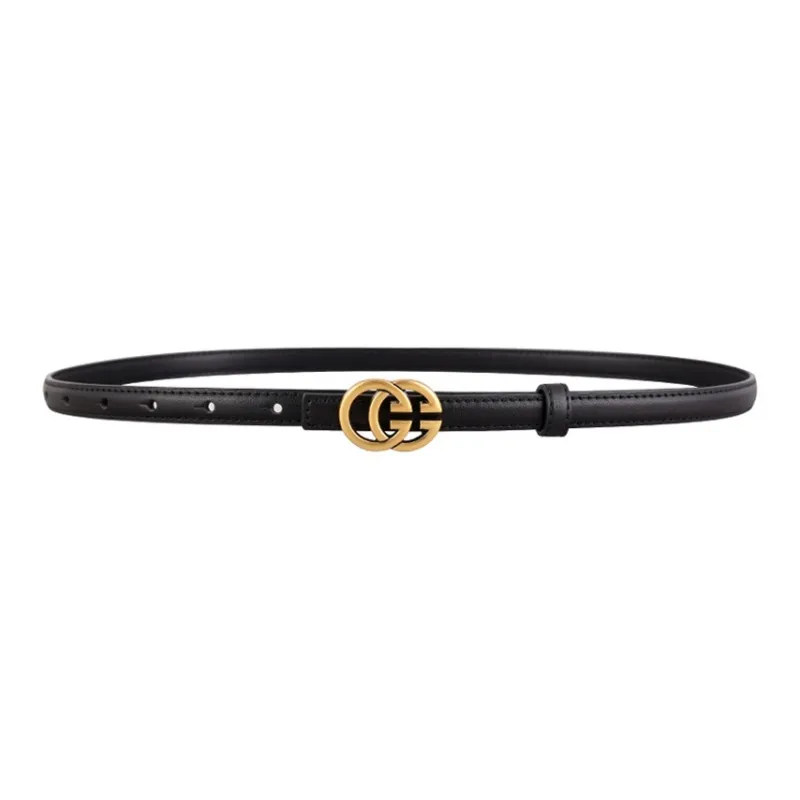 Cheekkiss Top Grain Cow Leather Slim Waist Belt Versatile Belt Women's Gold 2.8-2