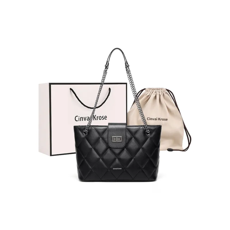 CinvaiKrose Synthetic Leather Tote Bag, Shoulder Bag Large Size Women's Black/Ecru-4