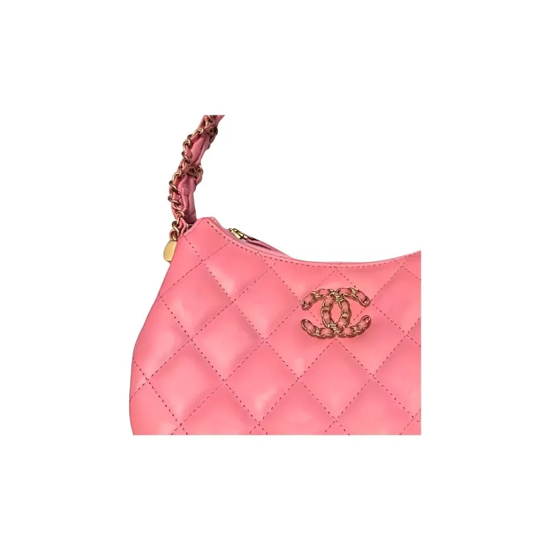 CHANEL Cow Leather Shoulder Bag, Hobo Bag, Handbag Trumpets Women's Coral Pink-1
