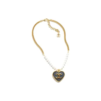 CHANEL Metal Artificial Pearl Necklaces Women's Gold