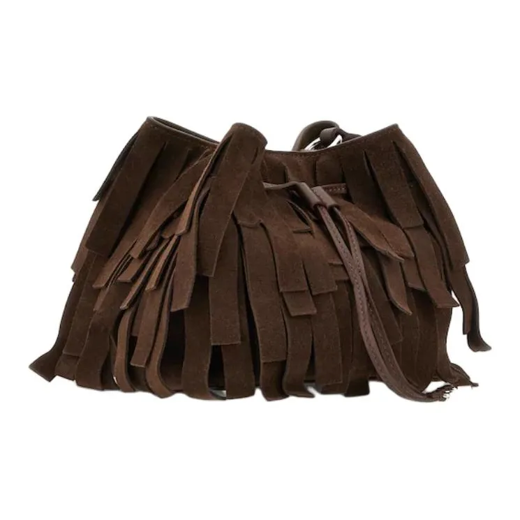 HOGAN Suede Bucket Bags Crossbody Bag, Shoulder Bag Mini Women's Brown-1