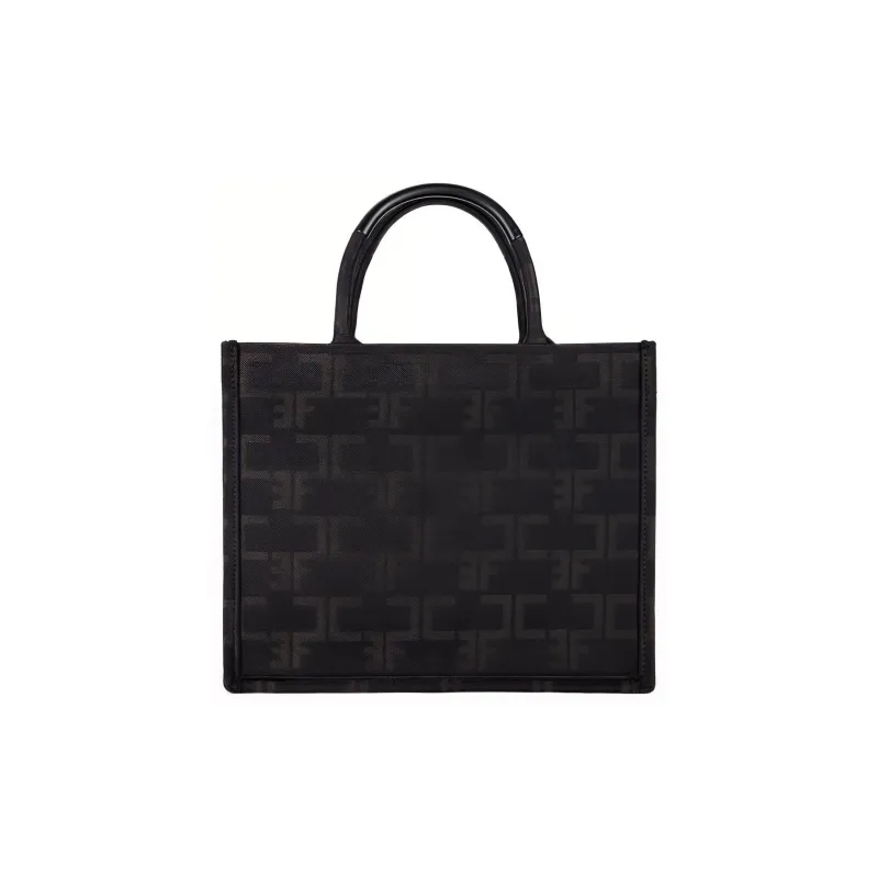 Elisabetta Franchi Cotton And Polyamide Blend Tote Bag Shopping Bag Handbag Small Size Women's Black-2