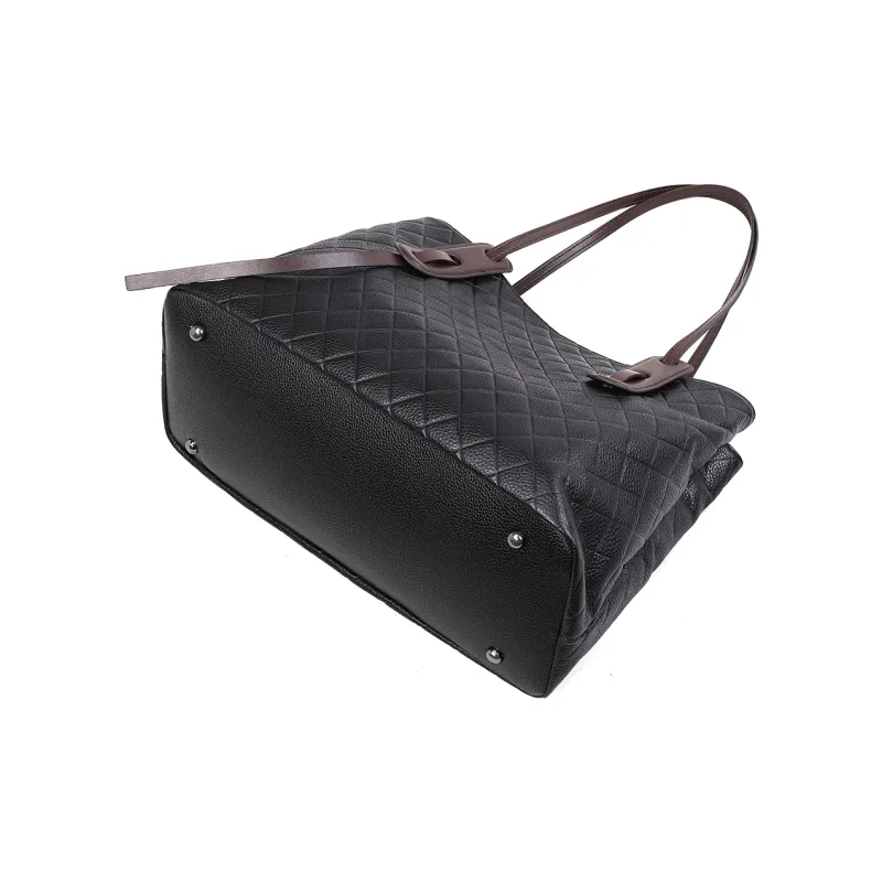 PT'SON Cow Leather Tote Bag, Shopping Bag, Handbag, Shoulder Bag Women's Black-3