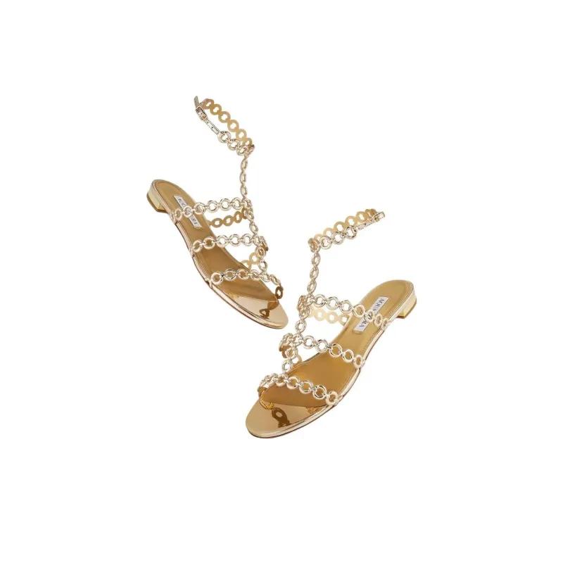 AQUAZZURA Infinity Chain Roman Sandals Women's Gold-3