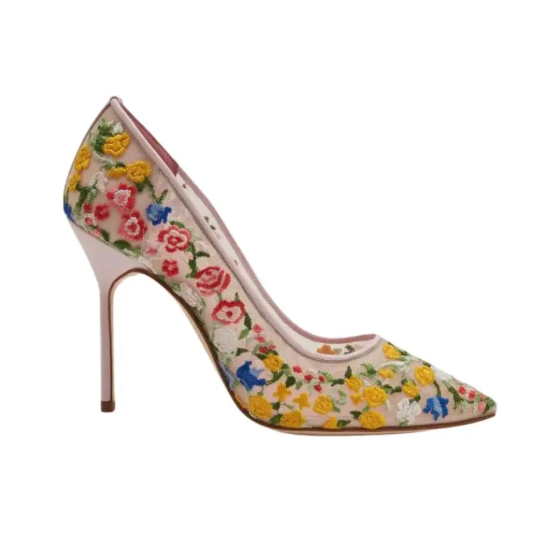 MANOLO BLAHNIK Jardino Slim Heel High Heels 10.5cm Women's Multicolor-1