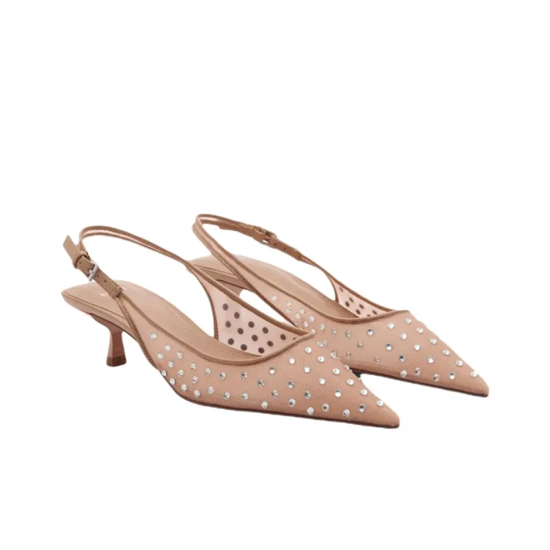 MANGO Party Slim Heel High Heels 5cm Women's Nude-3