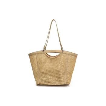 Ceion Keust Straw Woven Tote Bag, Shoulder Bag Regular Women's Coffee/Khaki