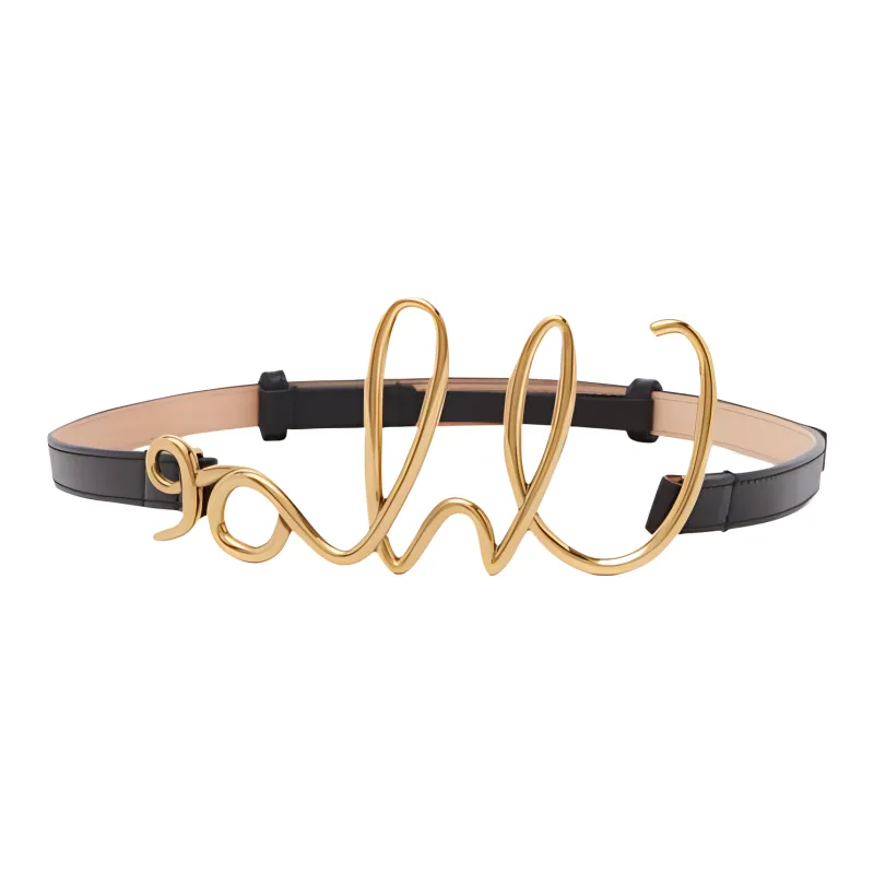 Chloe Logo Identification Domestic Bullhide Leather Belts Women's Black-1