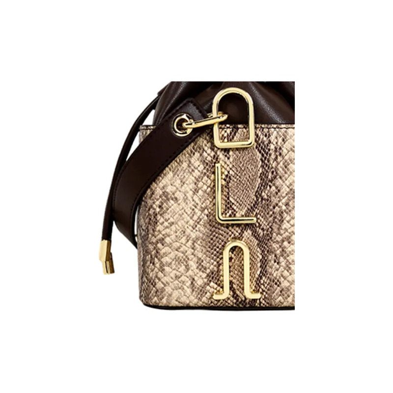 BEMIX PETS Cow Leather Bucket Bag Handbag Women's Snake Skin Print-2