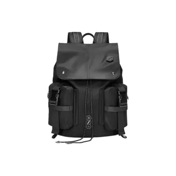 Land Gulls Nylon Fabric Backpack Medium Size Unisex Black