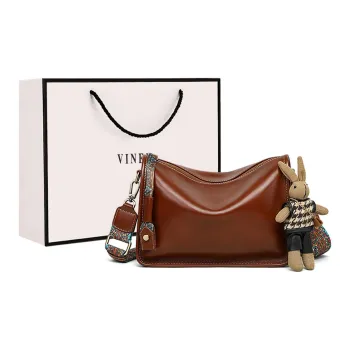 VINEY Cow Leather Shoulder Bag, Crossbody Bag, Pillow Bag Regular Women's Brown