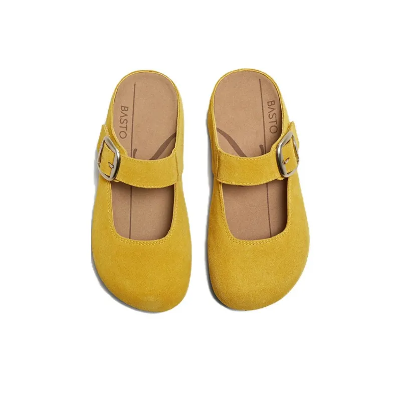 BASTO Rubber Sole Leather Patchwork Closed Toe Slippers Women's-2
