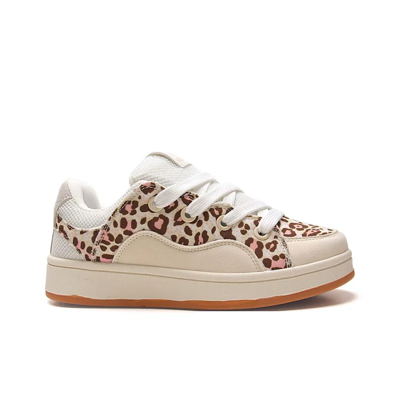 STUR YSN Low Top Skateboard Shoes Women's Beige Leopard Print-1