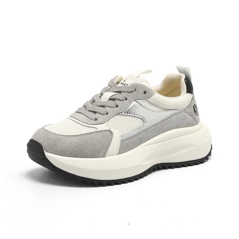 NAVIGARE Small Sailboats Height Increasing Low Top Casual Shoes Women's Light Gray White-1