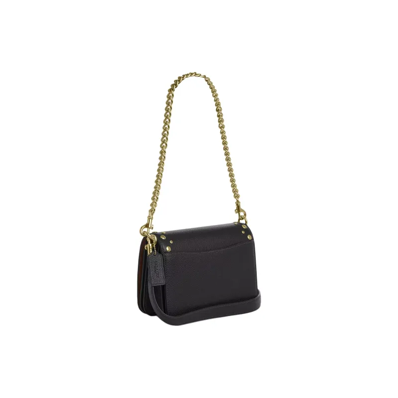COACH Quinn Delicate Pebble Leather Crossbody Bag, Shoulder Bag Small Size Women's Black-1