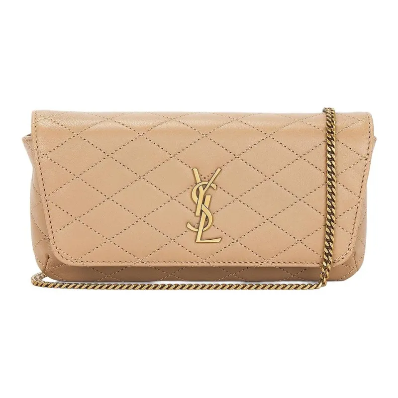 SAINT LAURENT GABY Quilted Leather Shoulder Bag Women's Beige-0