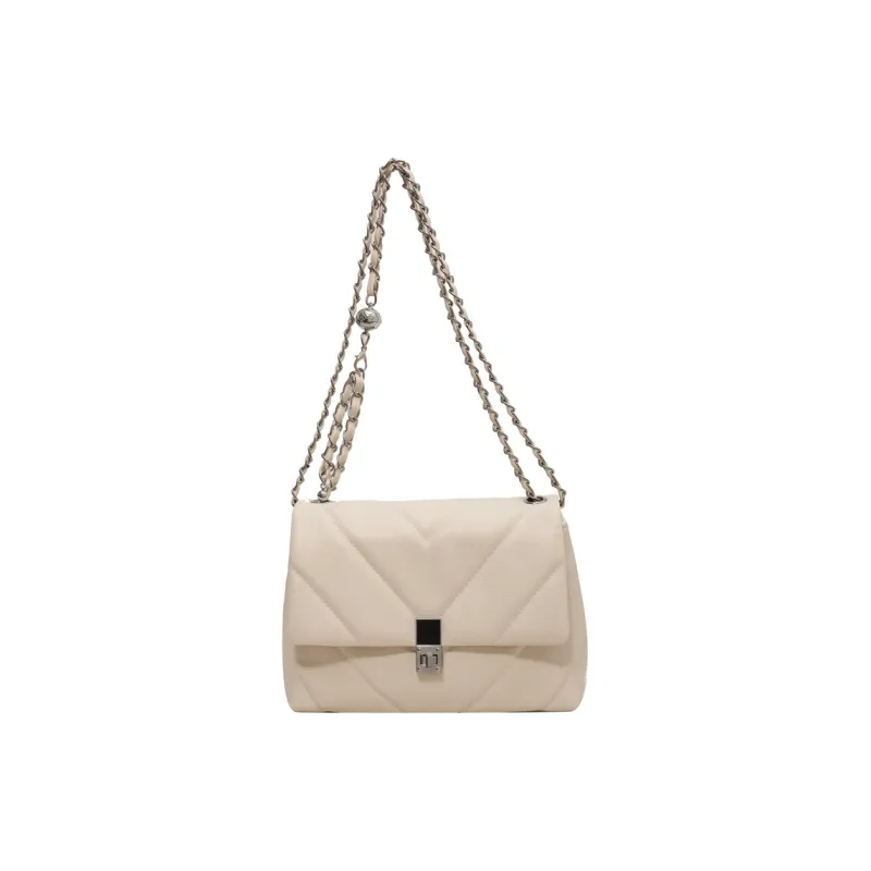 Single Warehouse PU Shoulder Bag Regular Women's Black/White/Ecru-0