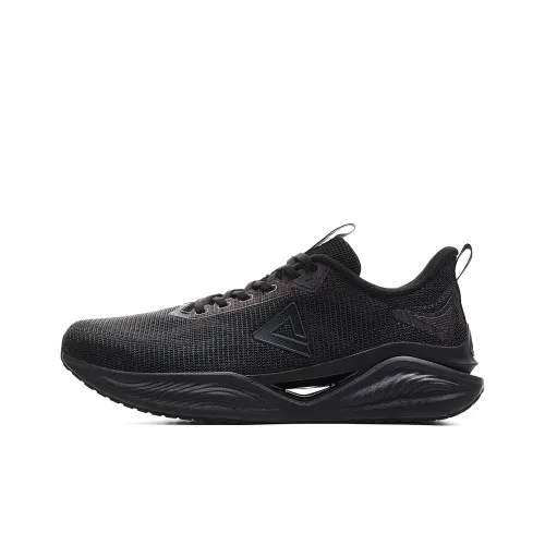PEAK Abrasion Resistant Lightweight Rebound Low Top Running Shoes Men's All Black