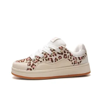 STUR YSN Low Top Skateboard Shoes Women's Beige Leopard Print