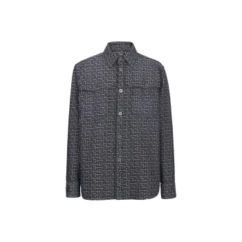 BALMAIN Monogrammed Jacquard Denim Shirt