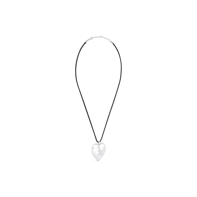 CELINE Brass, Cotton Necklaces Women's Silver/Black-2