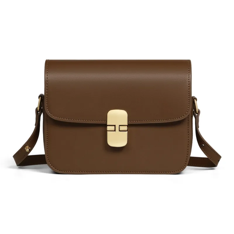 PT'SON Cow Leather Underarm Crossbody Bag, Shoulder Bag, Small Square Bag Regular Women's Dark Coffee-3