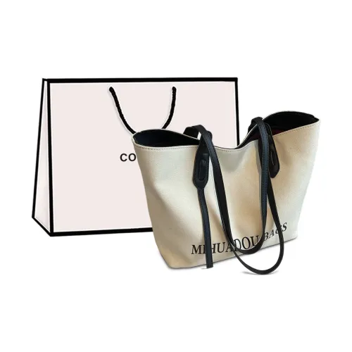 COMELY Canvas Tote Bag, Shopping Bag, Portable Canvas Shoulder Bag Regular Women's White & Black