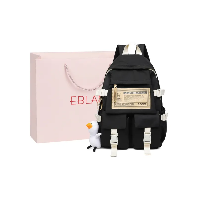 EBLAN Fabric Backpack Regular Unisex Beige/Black-6