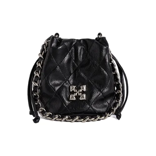 JACD PU Bucket Bag, Crossbody, One Shoulder Handbag Women's Crystal White/Obsidian Black