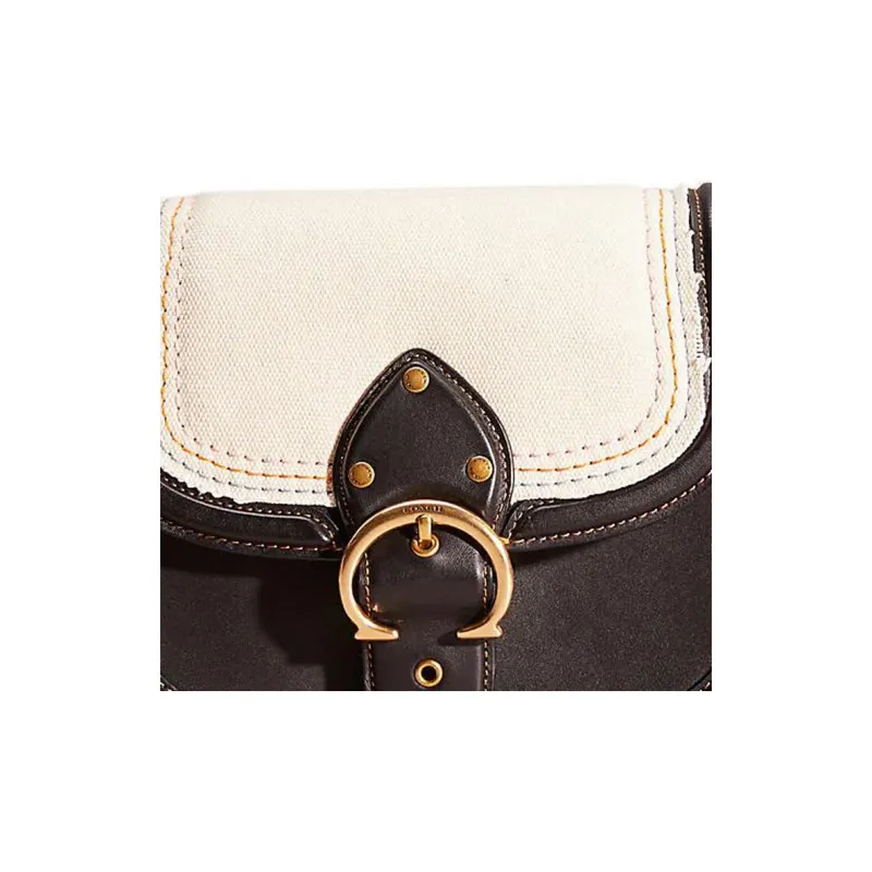 COACH Beat Glove Tanning Saddle Bag Shoulder Bag Crossbody Bag Medium Size Women's Black & White-4