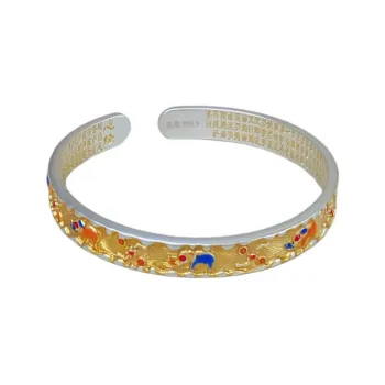 YINI Ruyi Heart Sutra Chinese Style Luxury Versatile 999 Fine Silver Solid Premium Bangle Women's
