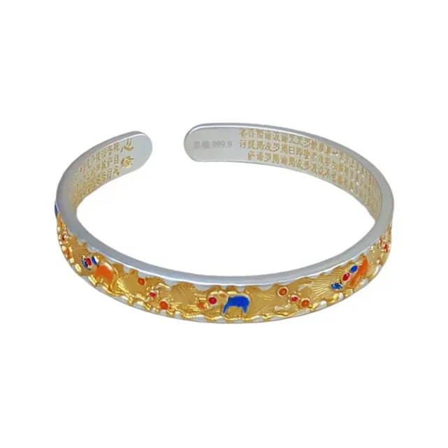 YINI Ruyi Heart Sutra Chinese Style Luxury Versatile 999 Fine Silver Solid Premium Bangle Women's-0