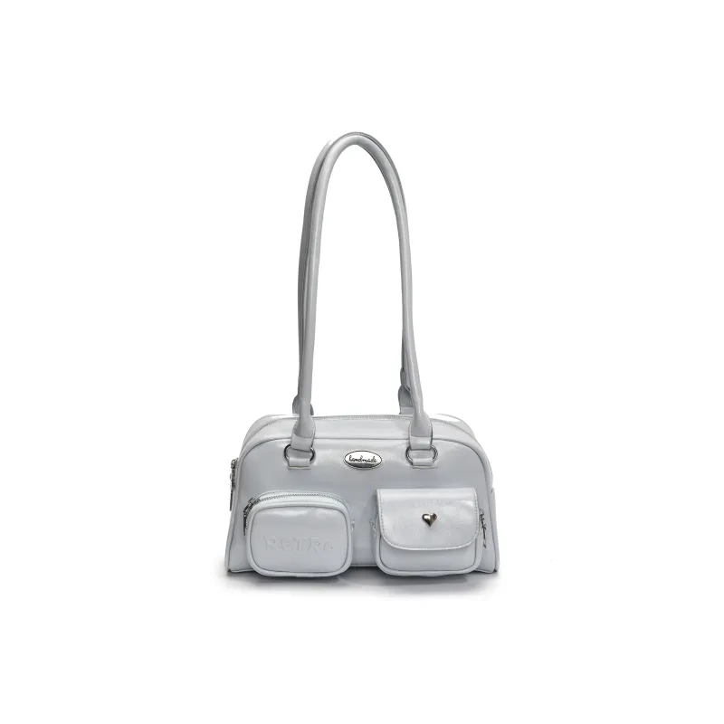 Single Warehouse PU Shoulder Bag Regular Women's Silver/Black/Blue-7