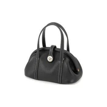 VENOF Top Grain Cow Leather One Shoulder Handheld Handbag Small Size Women's Mousse White/Cocoa Black