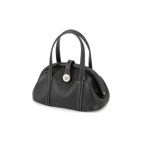 VENOF Top Grain Cow Leather One Shoulder Handheld Handbag Small Size Women's Mousse White/Cocoa Black