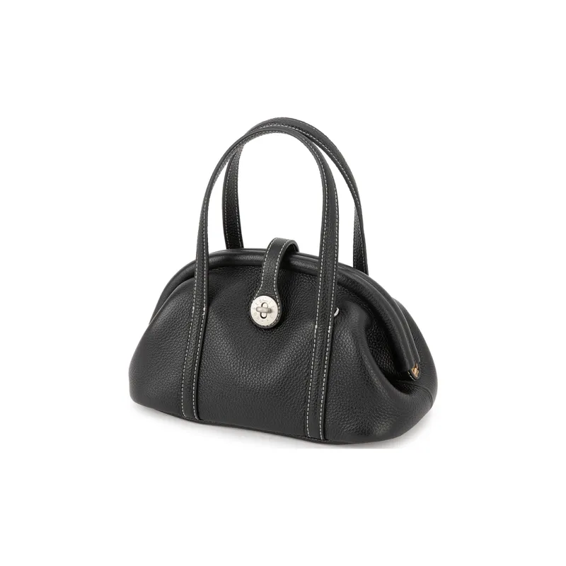 VENOF Top Grain Cow Leather One Shoulder Handheld Handbag Small Size Women's Mousse White/Cocoa Black-6