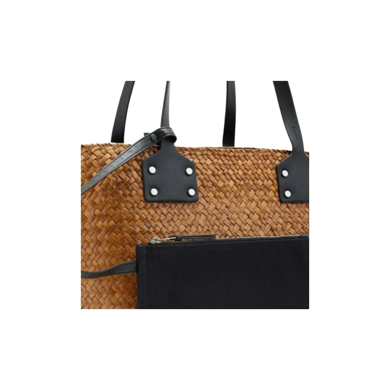 ALLSAINTS Straw Woven Tote Bag Shopping Bag Handbag Large Size Unisex Brown-3
