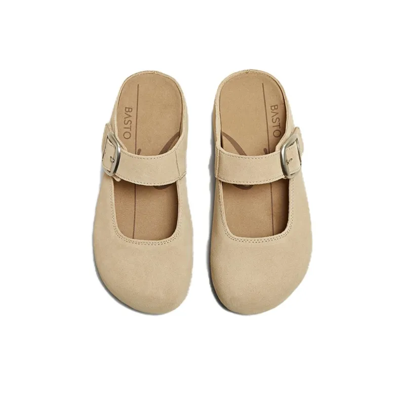 BASTO Rubber Sole Leather Patchwork Closed Toe Slippers Women's-6