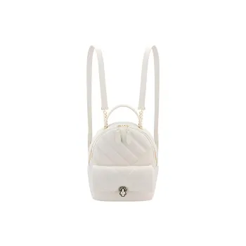 BVLGARI Serpenti Cabochon Cow Leather Backpack Small Size Women's White