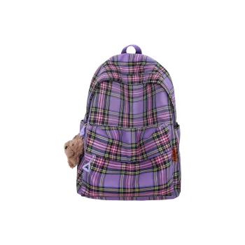 URBAN FOREST Nylon Backpack Unisex Purple Plaid/Red Plaid/Black White Plaid/Khaki Brown Plaid/Khaki Pink Plaid