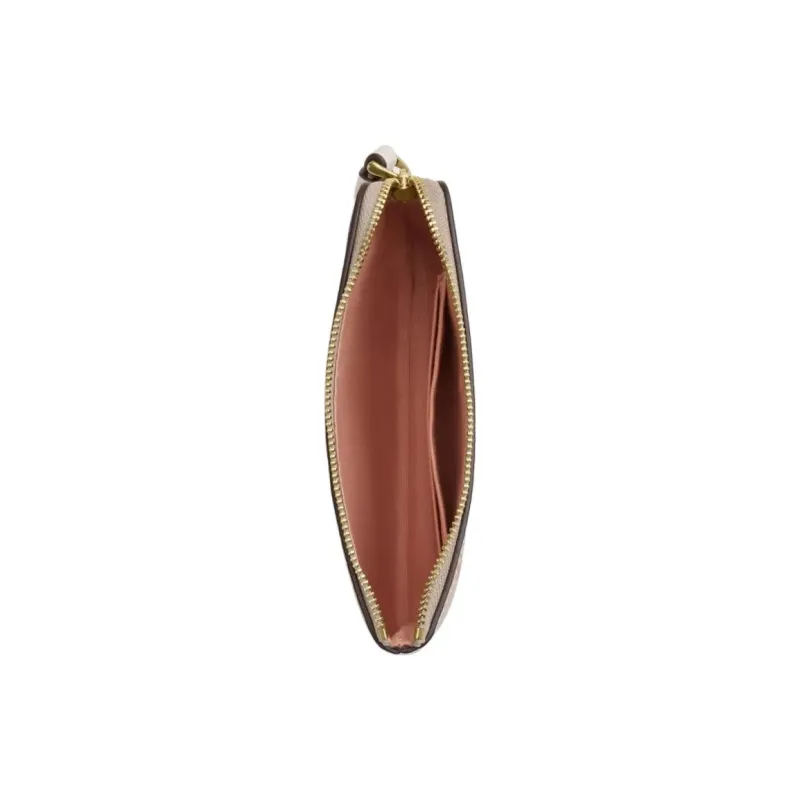 COACH Corner Zip Coated Canvas Clutch Trumpets Women's Gold & Sand-1