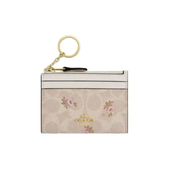 COACH Skinny Id Case Coated Canvas Card Holder Mini Women's Gold & Sand