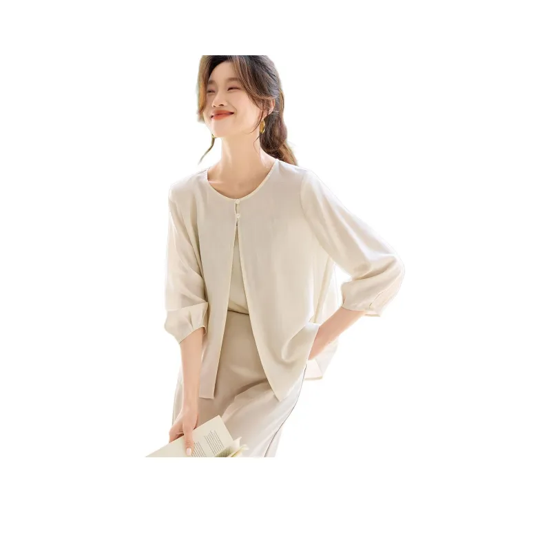 Mo Han Yi Mei Cropped Coat Women's Light Beige Apricot-1