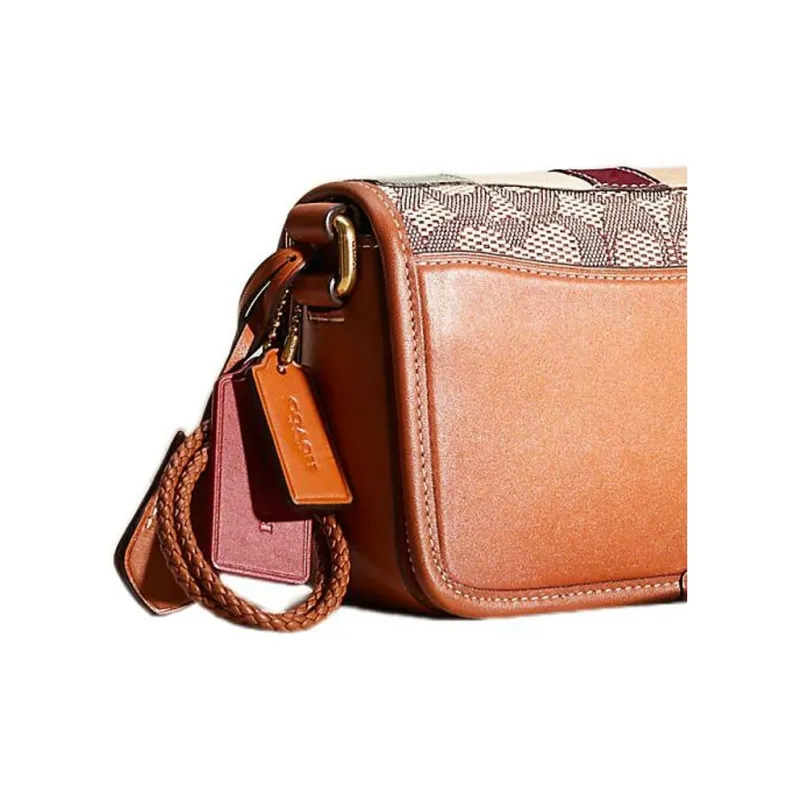 COACH Studio Jacquard With Glove Tanned Leather Messenger Bag, Shoulder Bag Small Size Women's Brown & Gray-3