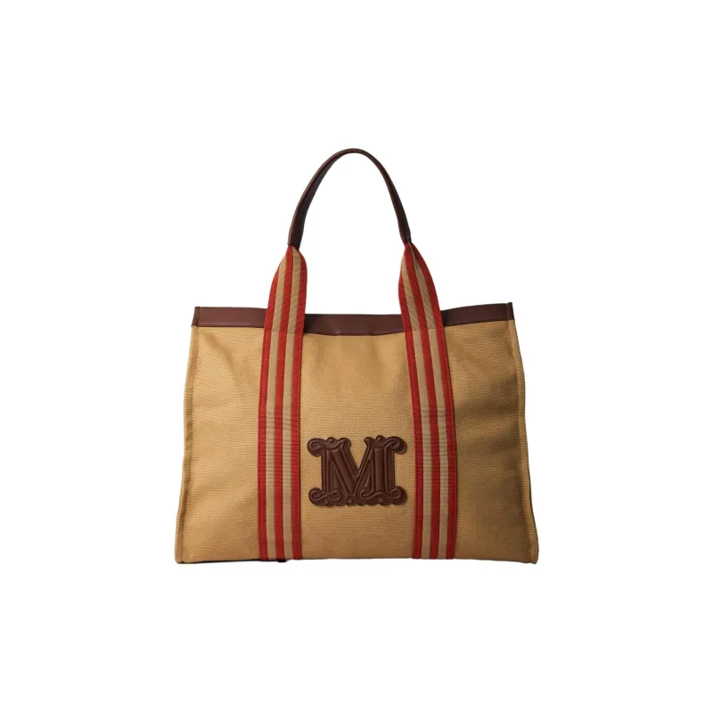 MaxMara Cotton Tote Bag, Shopping Bag, Handbag Women's Brown-0