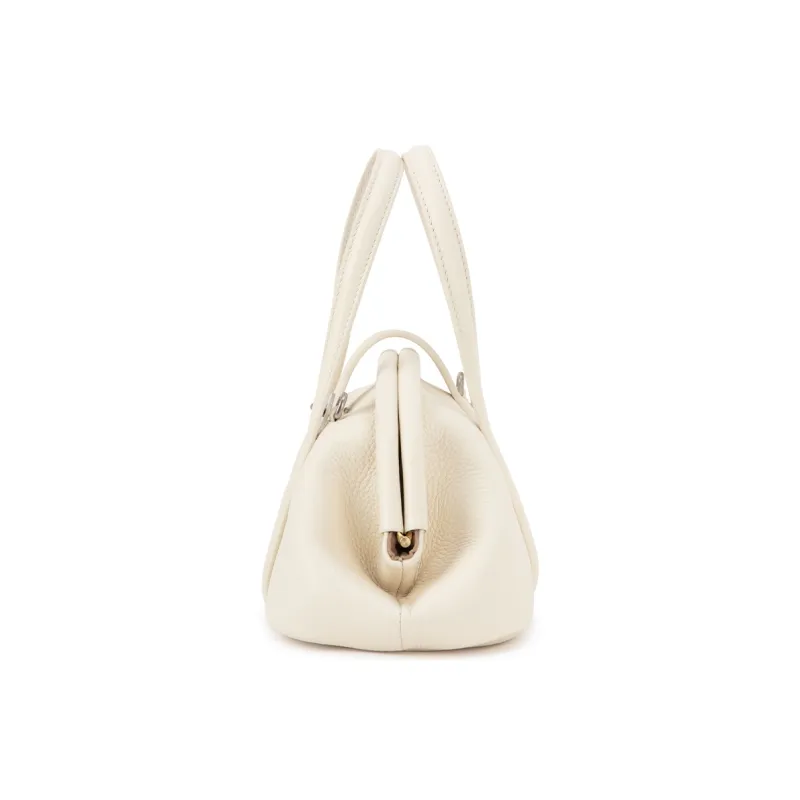 VENOF Top Grain Cow Leather One Shoulder Handheld Handbag Small Size Women's Mousse White/Cocoa Black-3